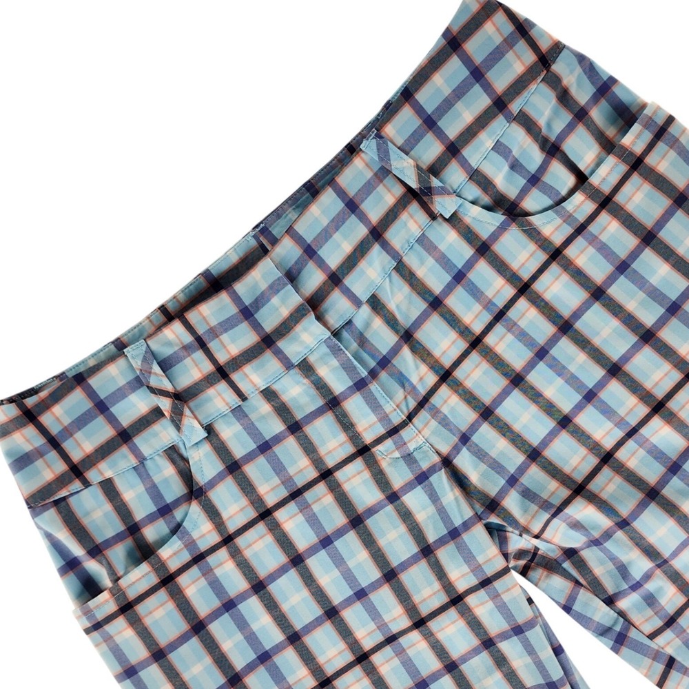 Adidas Golf Shorts Women's 4 Blue Orange Plaid ClimaLite Performance Polyester